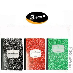 Composition/Notebook Book, Wide Ruled Paper,100 Sheets, 9-3/4"x7-1/2" (3 Pack)